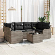 Conjunto de Sofá de Jardim 7 pcs Cinzeto Rattan e Aço e Vidro