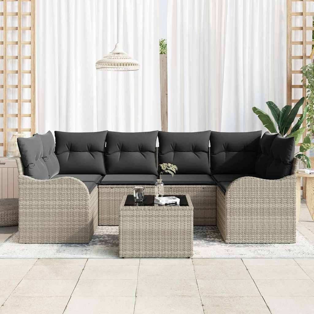 Conjunto de Sofá de Jardim 7 pcs Cinza Claro e Cinza Escuro
