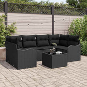 Conjunto de Sofá de Jardim 7 pcs Preto Rattan e Aço e Vidro
