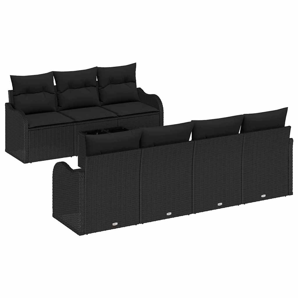 Conjunto de Sofá de Jardim com almofada 8 pcs Preto