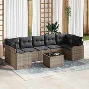 Conjunto de Sofá de Jardim 8 pcs Cinzeto Rattan e Aço e Vidro