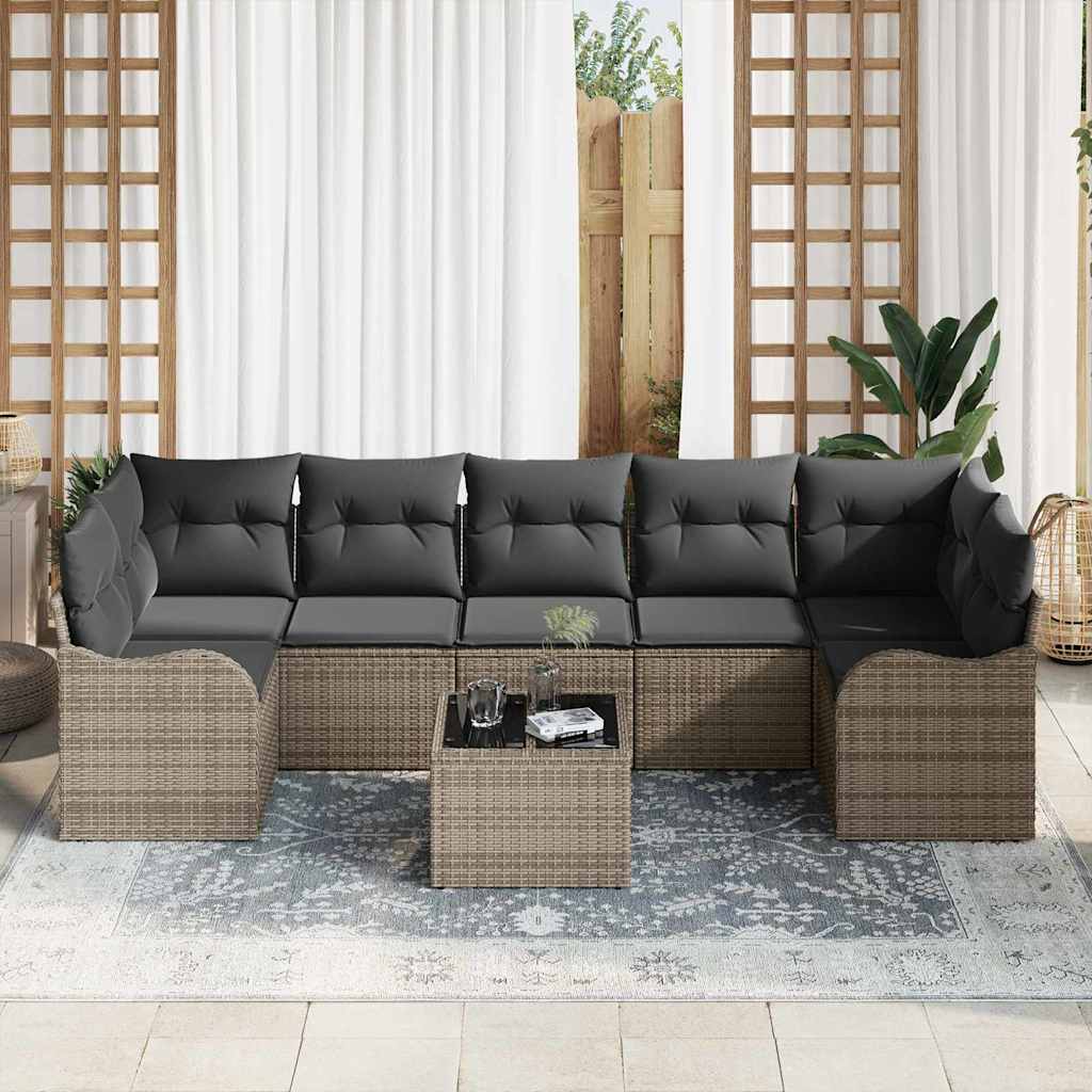 Conjunto de Sofá de Jardim 8 pcs Cinzeto Rattan e Aço e Vidro