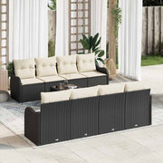 Conjunto de Sofá de Jardim com almofada 9 pcs Preto e Creme