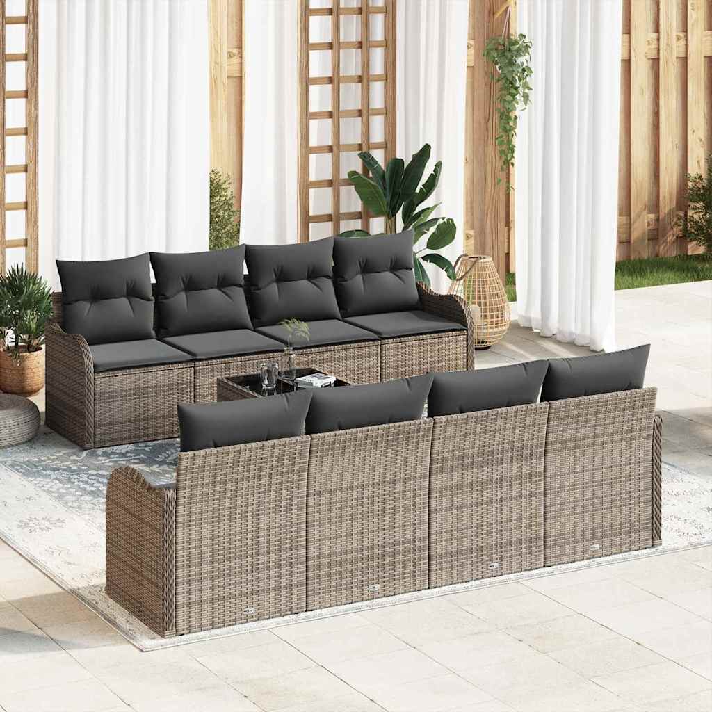 Conjunto de Sofá de Jardim com almofada 9 pcs Cinzeto