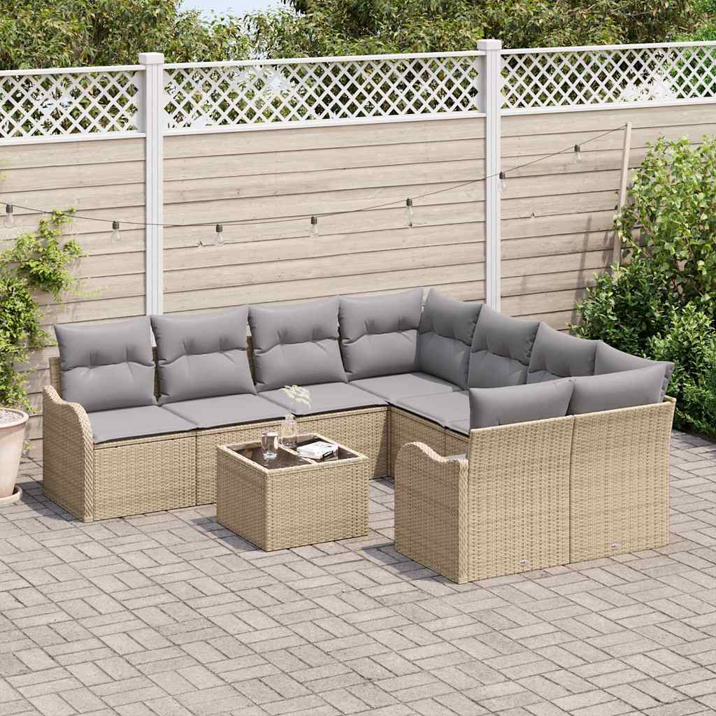 Conjunto de Sofá de Jardim com almofada 9 pcs Bege e Cinza