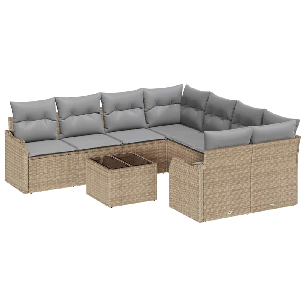 Conjunto de Sofá de Jardim com almofada 9 pcs Bege e Cinza
