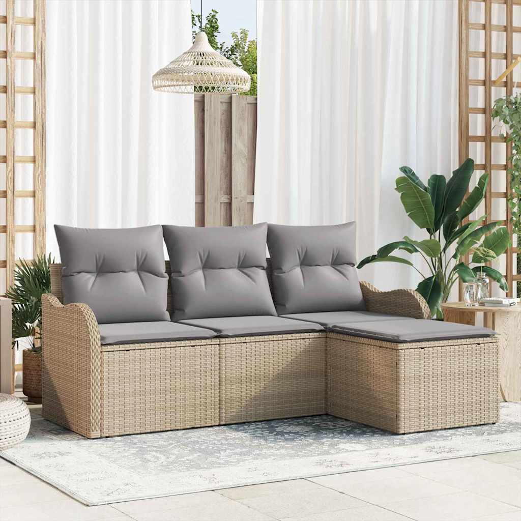 Conjunto de Sofá de Jardim com armazenamento 4 pcs Bege vime PE