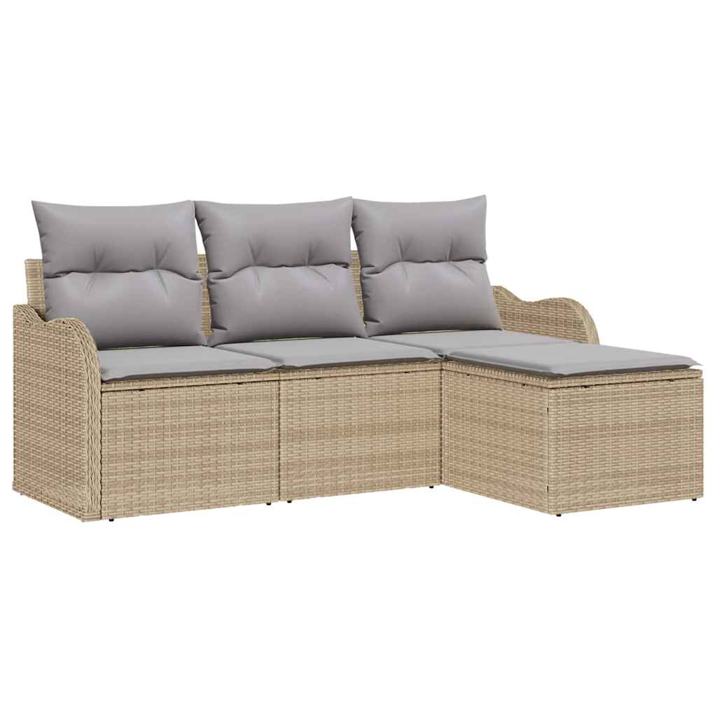 Conjunto de Sofá de Jardim com armazenamento 4 pcs Bege vime PE