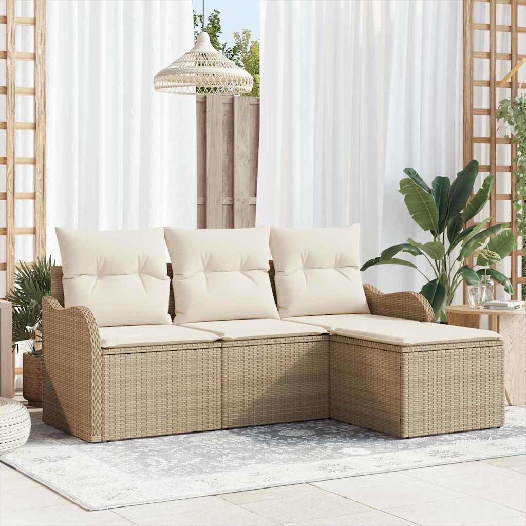 Conjunto de Sofá de Jardim com armazenamento 4 pcs Bege vime PE