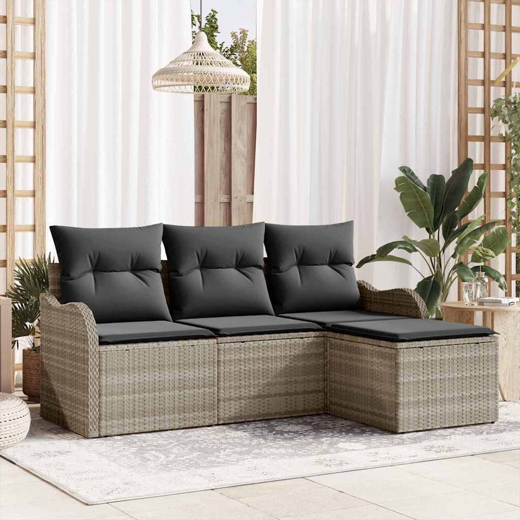 Conjunto de Sofá de Jardim 4 pcs Cinzento-claro vime PE