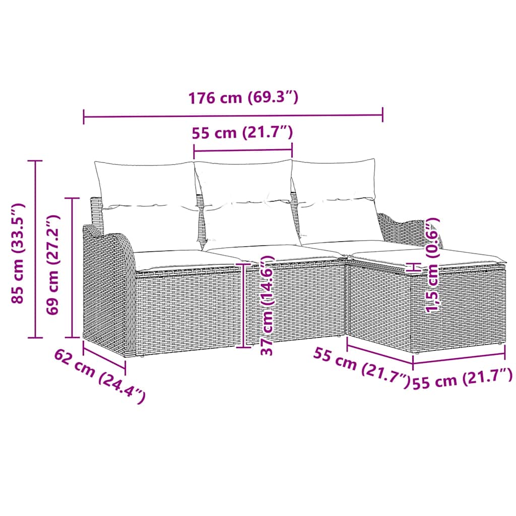 Conjunto de Sofá de Jardim 4 pcs Cinzento-claro vime PE