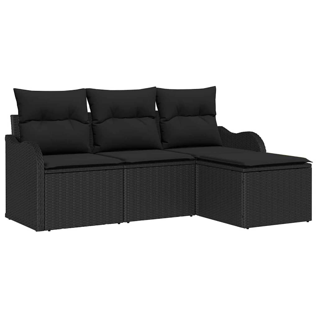 Conjunto de Sofá de Jardim 4 pcs Preto vime PE