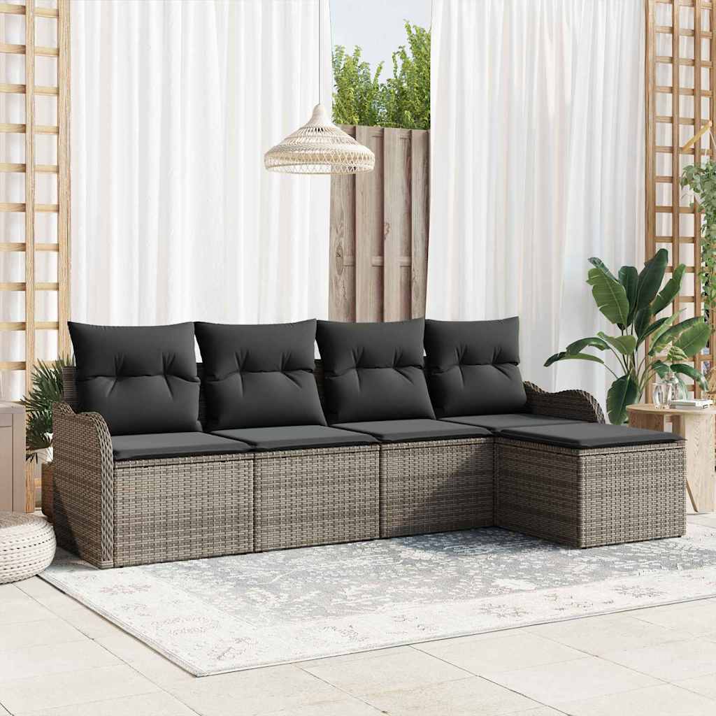Conjunto de Sofá de Jardim 5 pcs Cinzeto Rattan Sintético