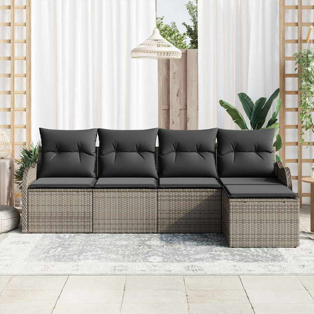 Conjunto de Sofá de Jardim 5 pcs Cinzeto Rattan Sintético
