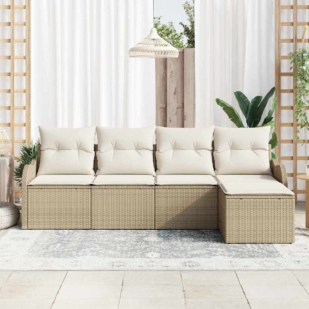 Conjunto de Sofá de Jardim 5 pcs Bege Rattan Sintético