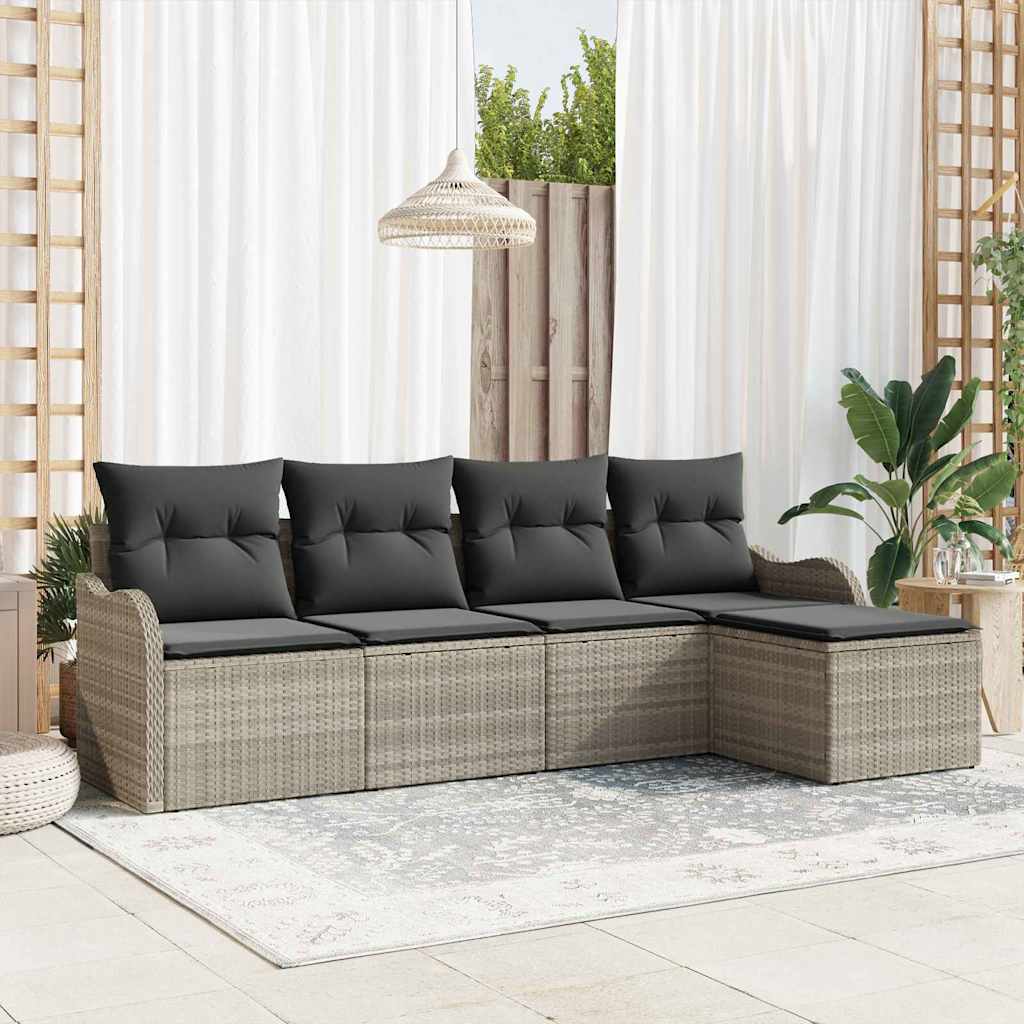 Conjunto de Sofá de Jardim com almofada 5 pcs Cinzento-claro