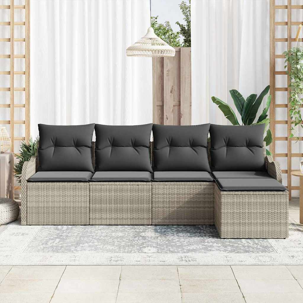 Conjunto de Sofá de Jardim com almofada 5 pcs Cinzento-claro