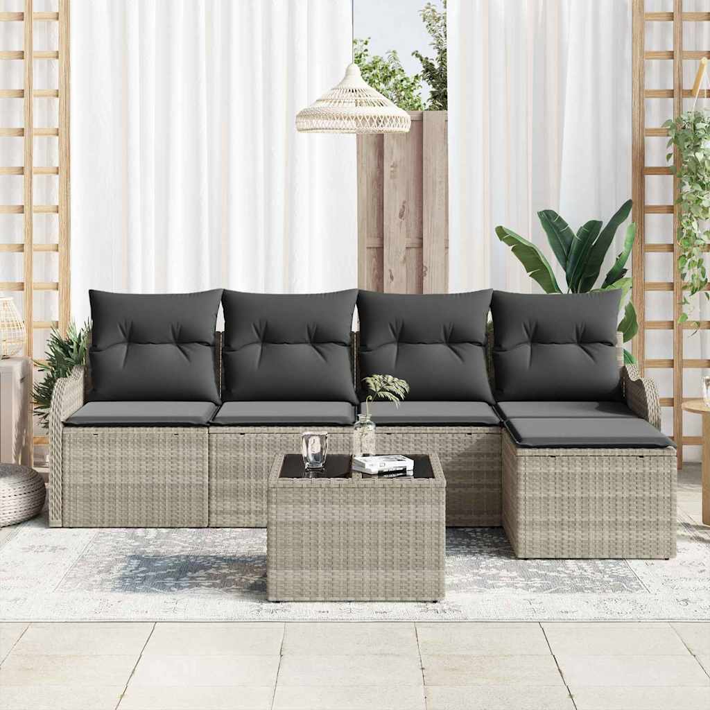 Conjunto de Sofá de Jardim 6 pcs Cinzeto Rattan Sintético