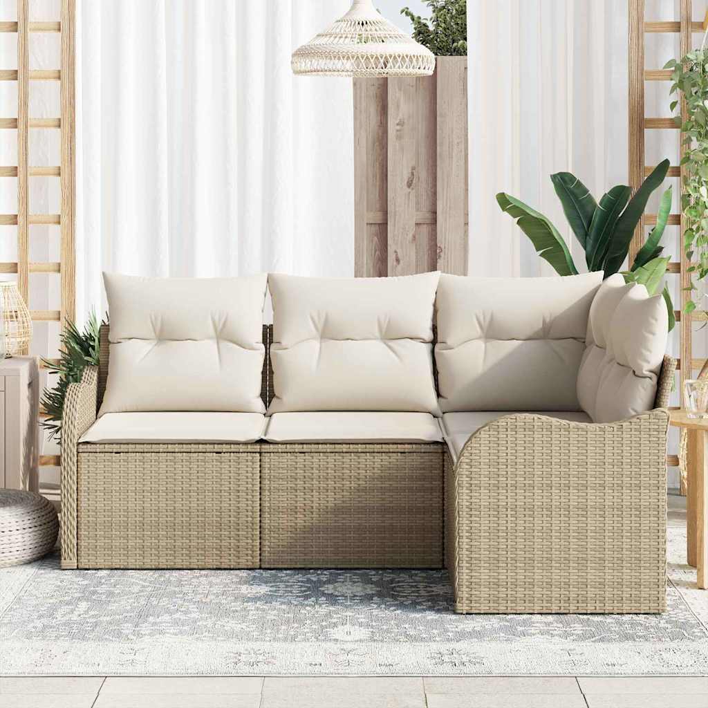 Conjunto de Sofá de Jardim com armazenamento 4 pcs Bege vime PE