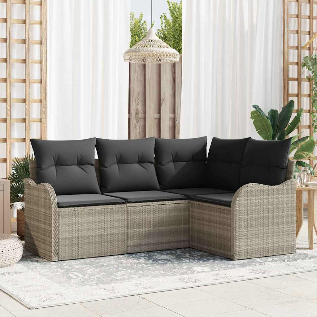 Conjunto de Sofá de Jardim 4 pcs Cinzento-claro vime PE