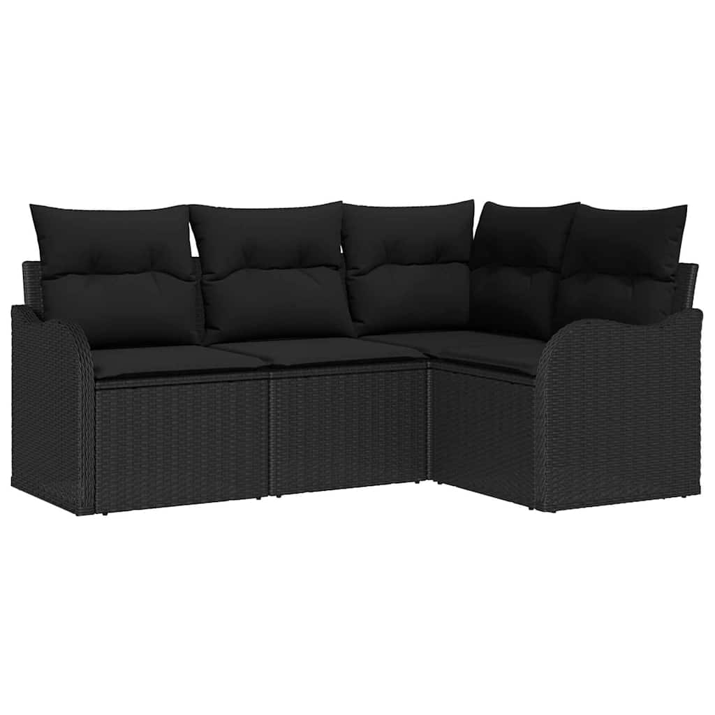 Conjunto de Sofá de Jardim 4 pcs Preto vime PE