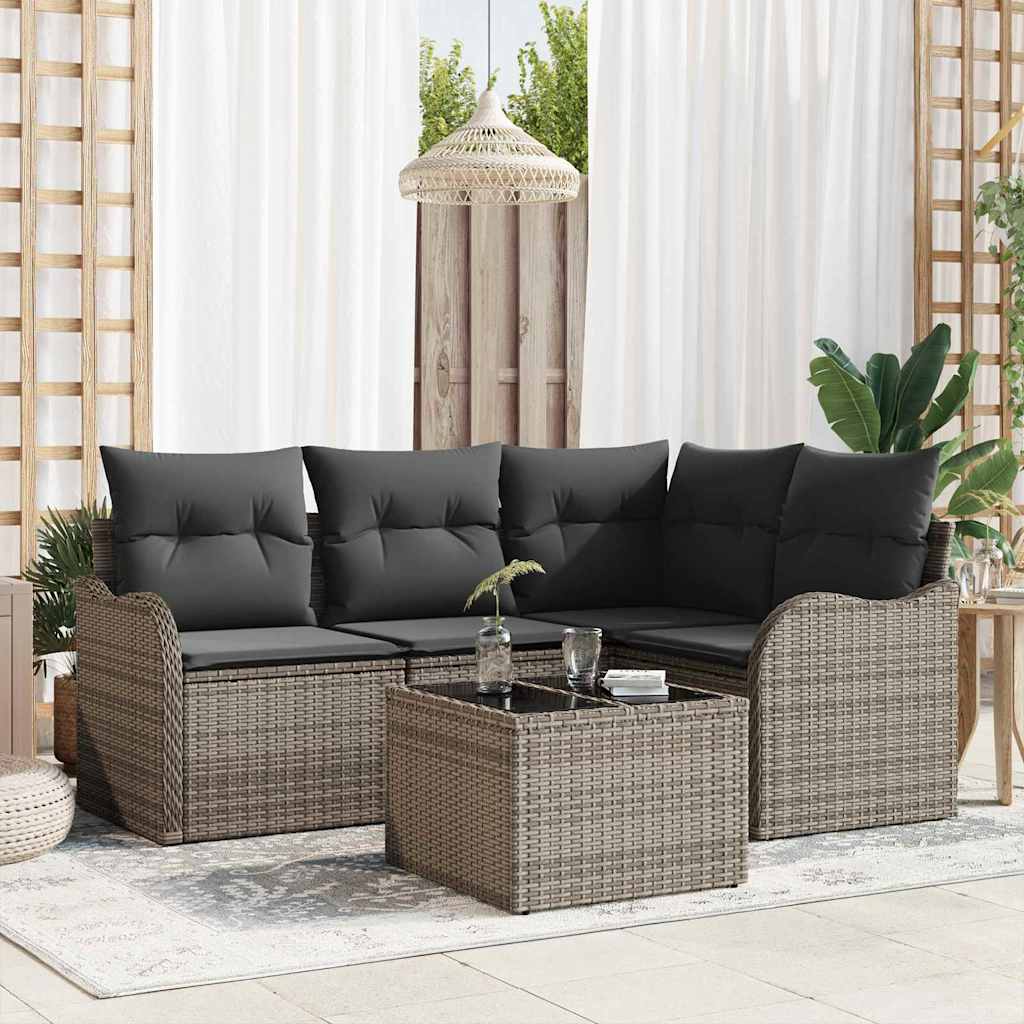 Conjunto de Sofá de Jardim 5 pcs Preto vime PE