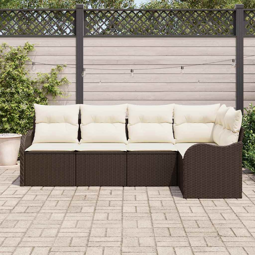 Conjunto de Sofá de Jardim 5 pcs Castanho vime PE