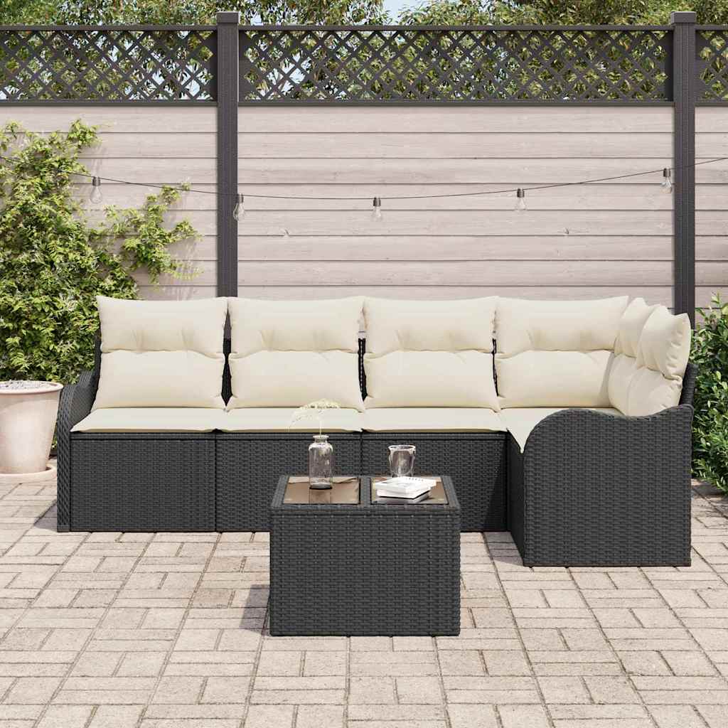 Conjunto de Sofá de Jardim 6 pcs Castanho vime PE