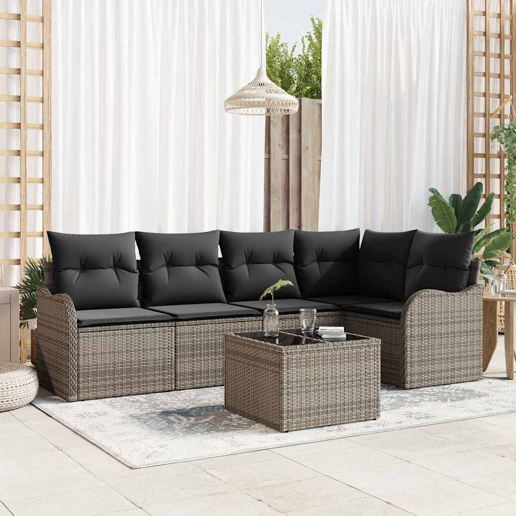 Conjunto de Sofá de Jardim 6 pcs Preto vime PE