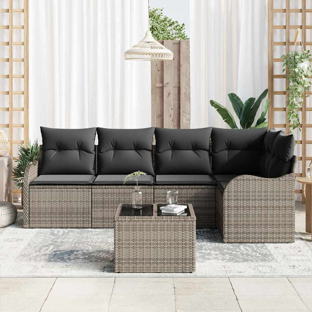 Conjunto de Sofá de Jardim 6 pcs Preto vime PE