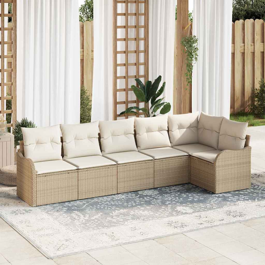 Conjunto de Sofá de Jardim com armazenamento 6 pcs Bege vime PE