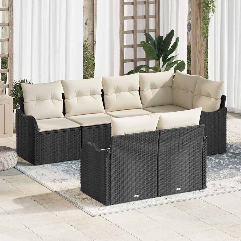 Conjunto de Sofá de Jardim 7 pcs Preto Rattan Sintético