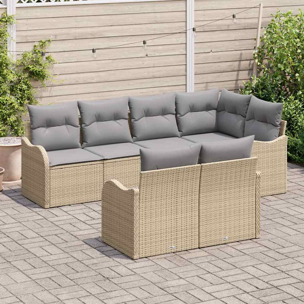Conjunto de Sofá de Jardim 7 pcs Bege Rattan Sintético