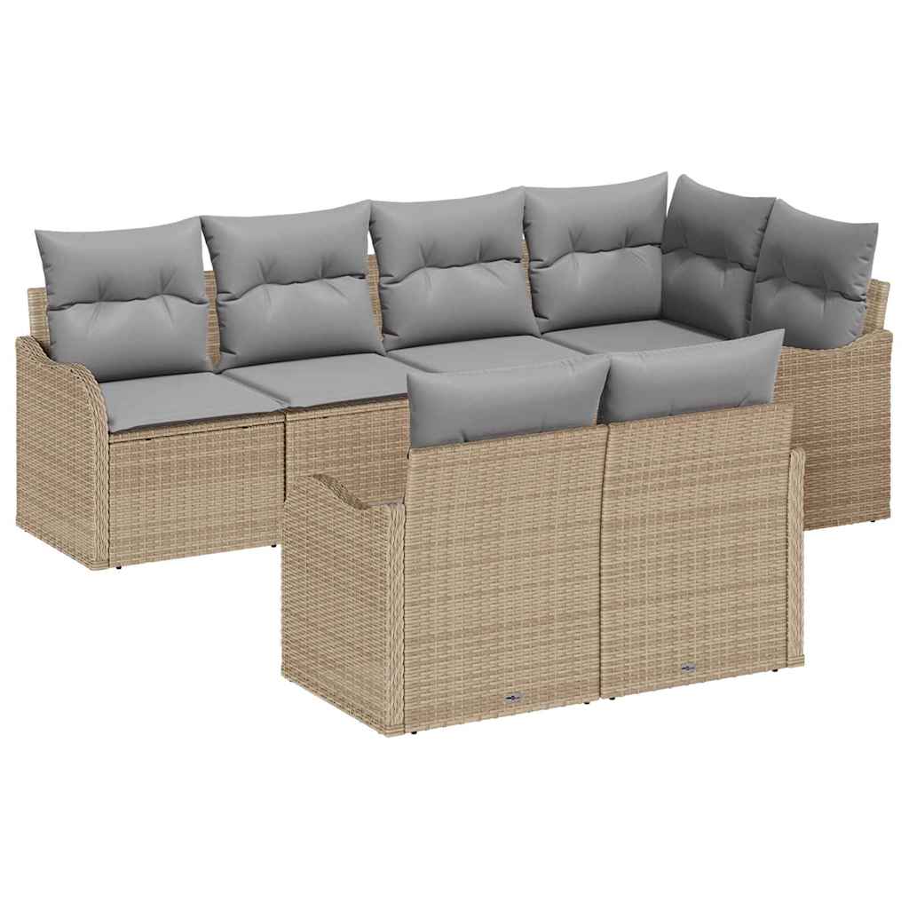 Conjunto de Sofá de Jardim 7 pcs Bege Rattan Sintético