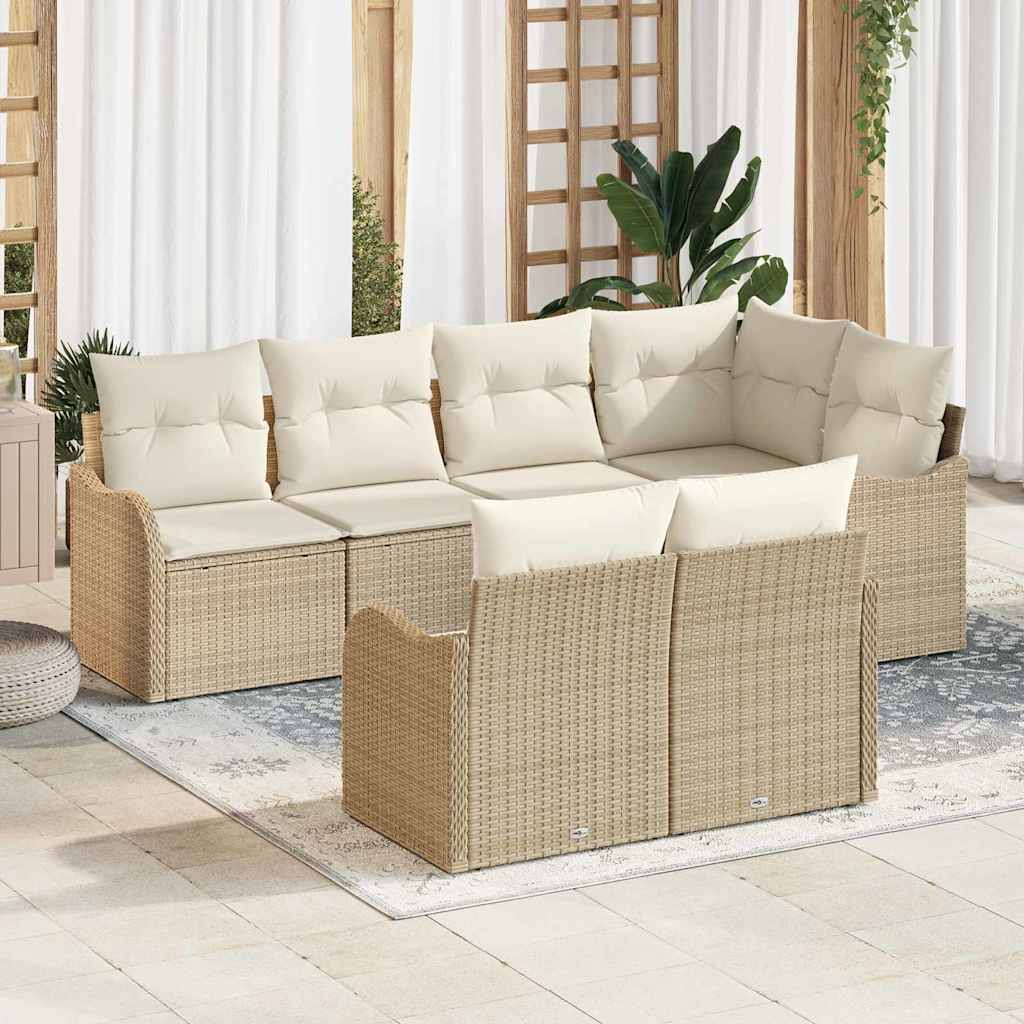 Conjunto de Sofá de Jardim 7 pcs Bege Rattan Sintético