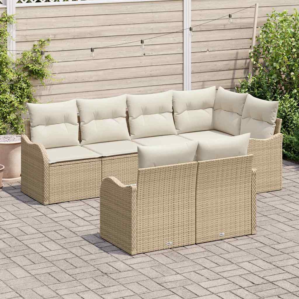 Conjunto de Sofá de Jardim 7 pcs Bege Rattan Sintético
