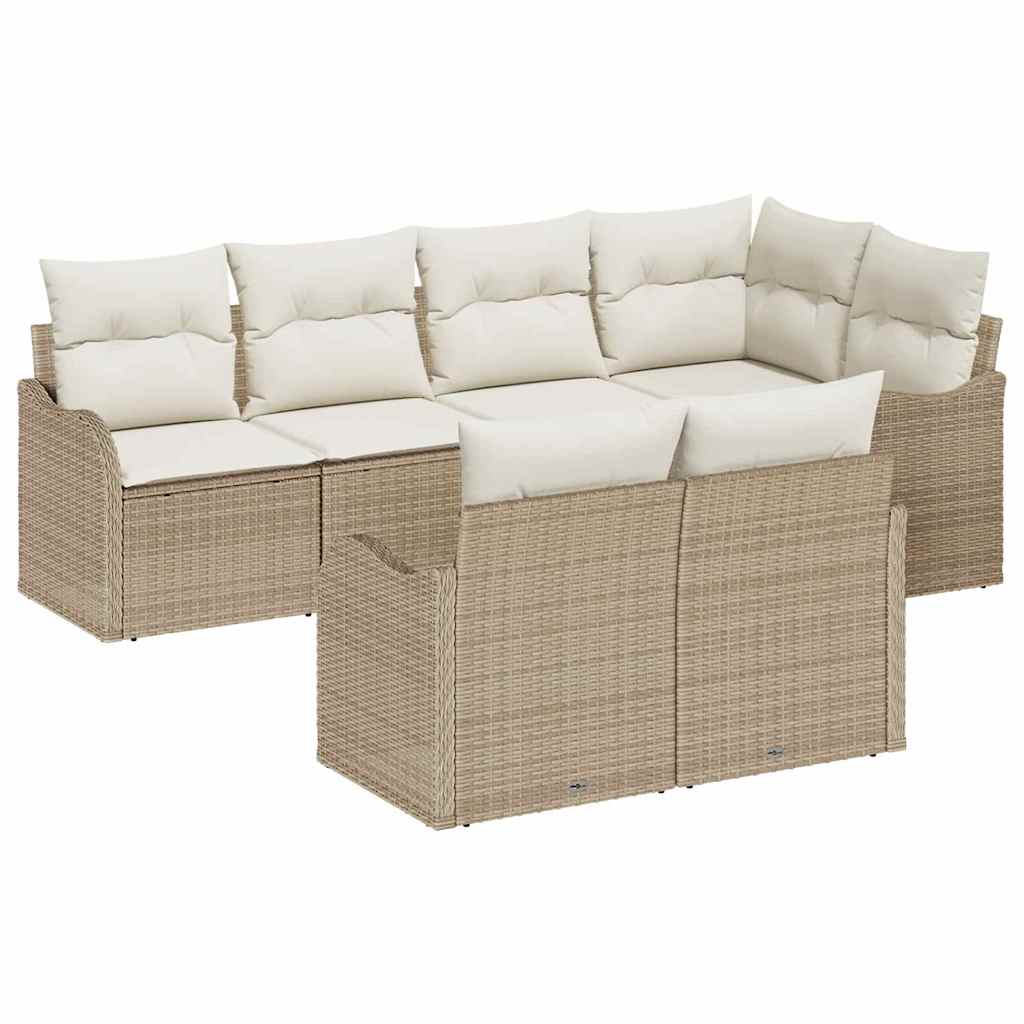 Conjunto de Sofá de Jardim 7 pcs Bege Rattan Sintético