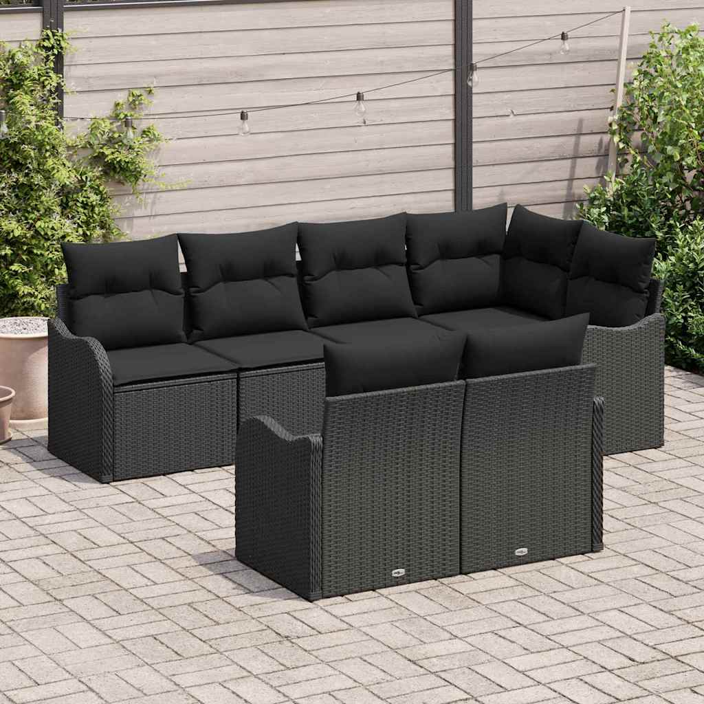 Conjunto de Sofá de Jardim 7 pcs Preto Rattan Sintético