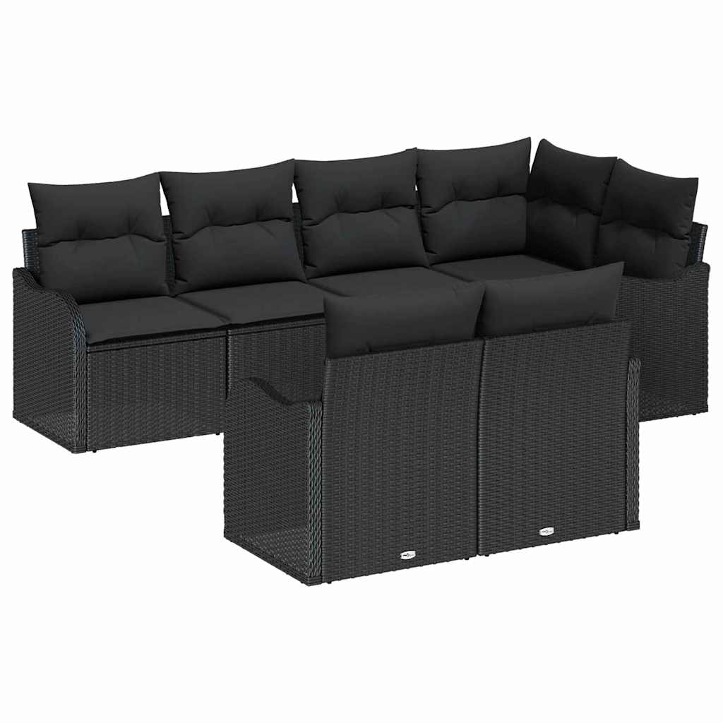 Conjunto de Sofá de Jardim 7 pcs Preto Rattan Sintético