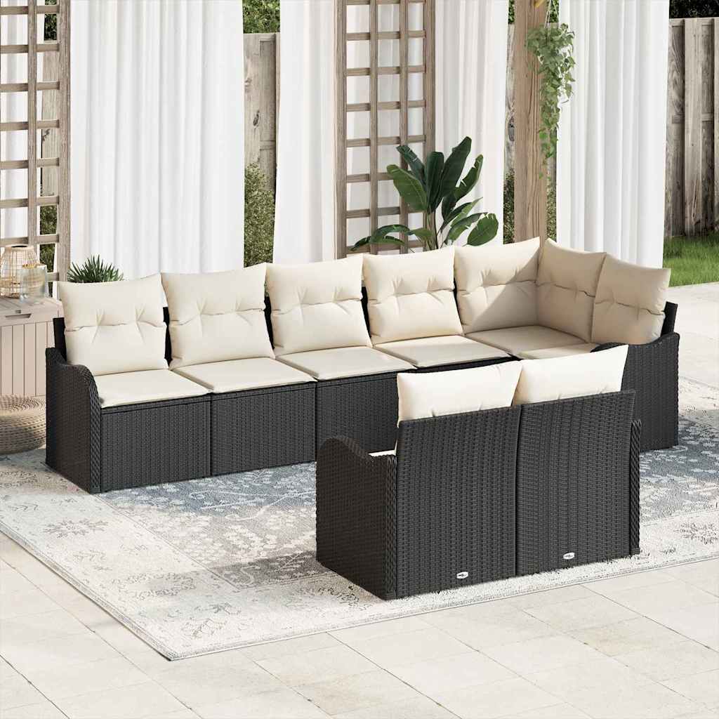 Conjunto de Sofá de Jardim com almofada 8 pcs Preto e branco