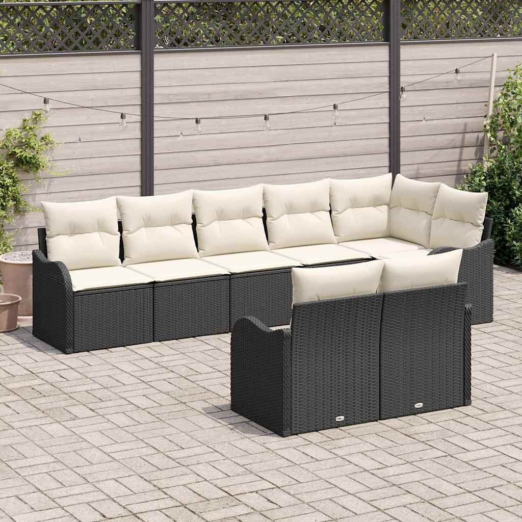 Conjunto de Sofá de Jardim com almofada 8 pcs Preto e branco