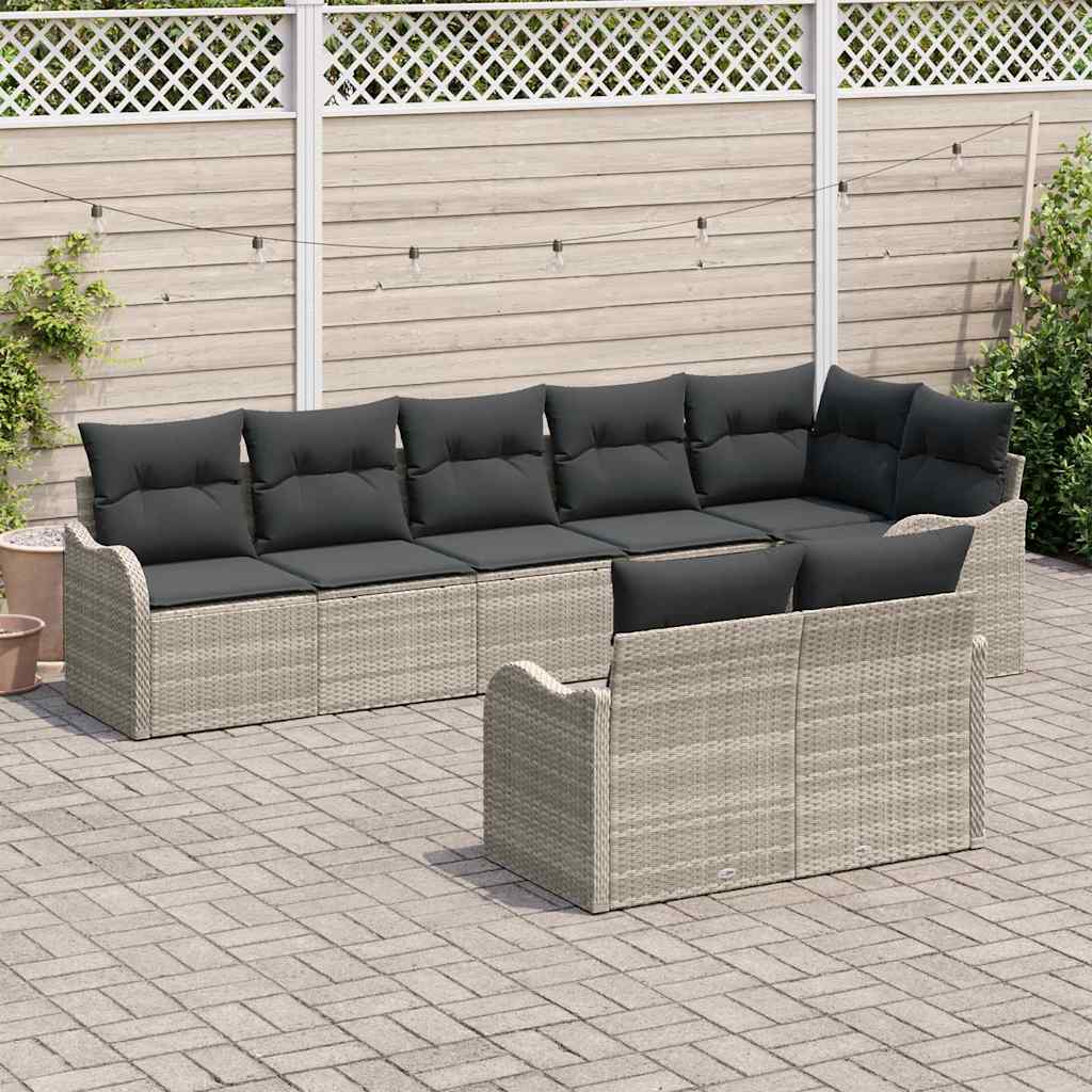 Conjunto de Sofá de Jardim com almofada 8 pcs Cinzento-claro
