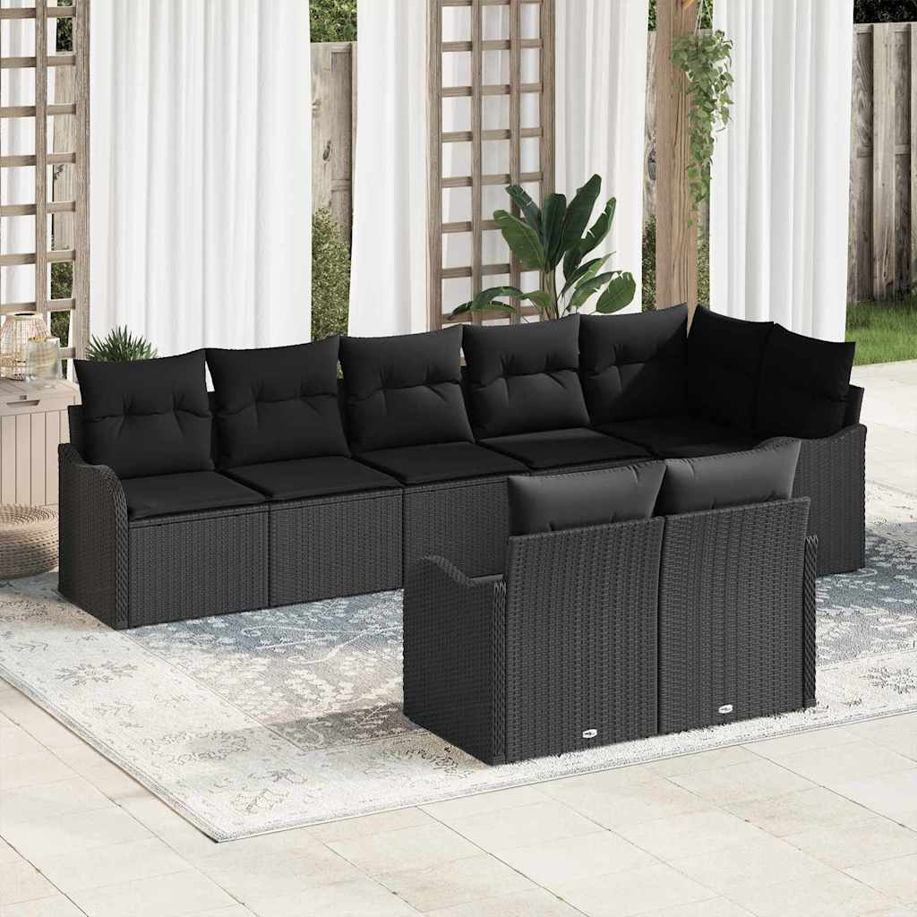 Conjunto de Sofá de Jardim 8 pcs Preto Rattan Sintético