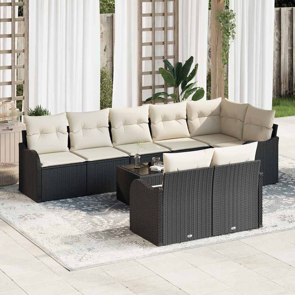 Conjunto de Sofá de Jardim com almofada 9 pcs Preto e branco