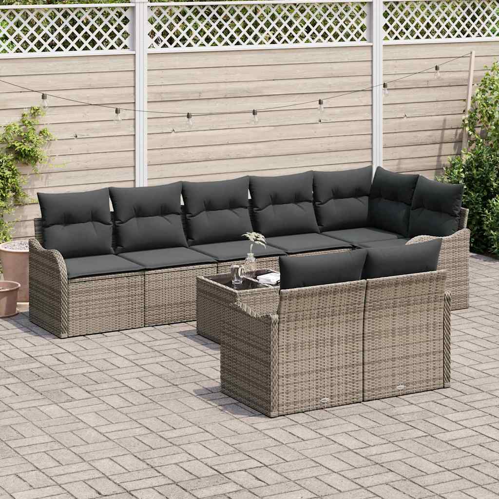 Conjunto de Sofá de Jardim 9 pcs Cinzeto Rattan Sintético