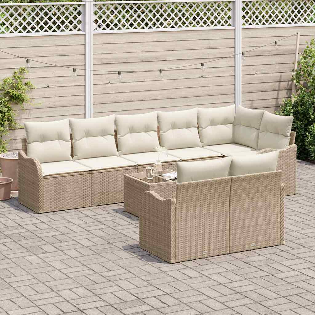 Conjunto de Sofá de Jardim 9 pcs Bege e Branco vime PE