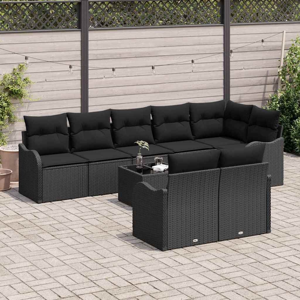 Conjunto de Sofá de Jardim 9 pcs Preto vime PE
