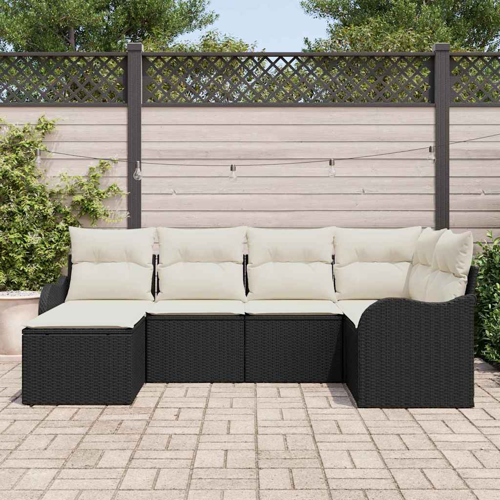 Conjunto de Sofá de Jardim com almofada 6 pcs Preto e branco