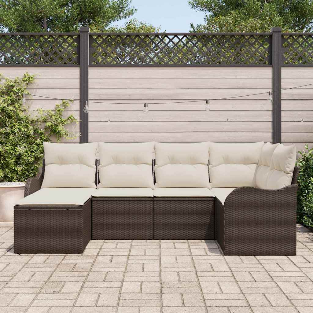 Conjunto de Sofá de Jardim com almofada 6 pcs Castanho e branco