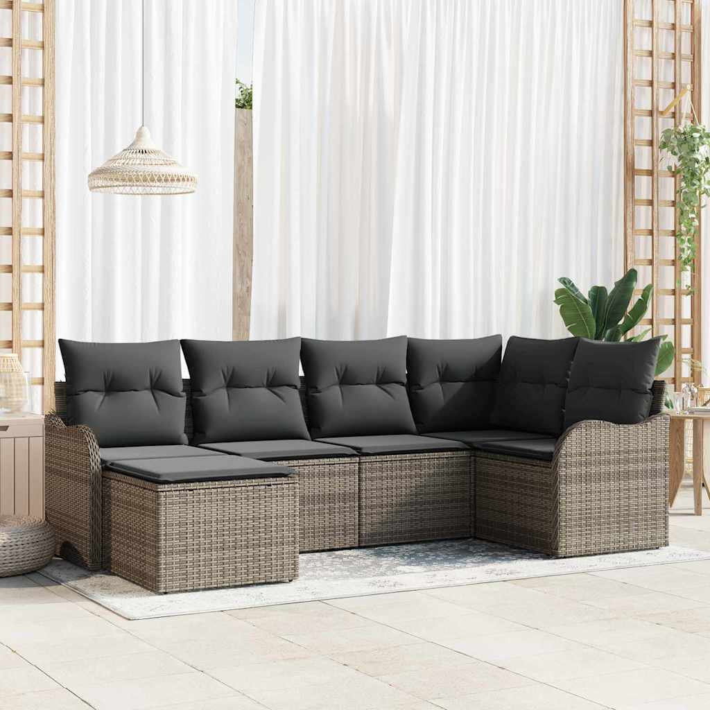 Conjunto de Sofá de Jardim 6 pcs Cinzeto Rattan Sintético